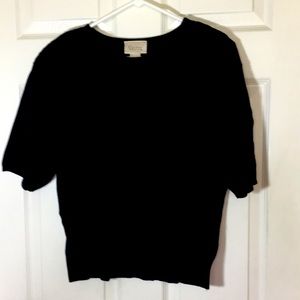 Knit Navy Blue Sweater Career Essentials Crew Neck Large Short Sleeve